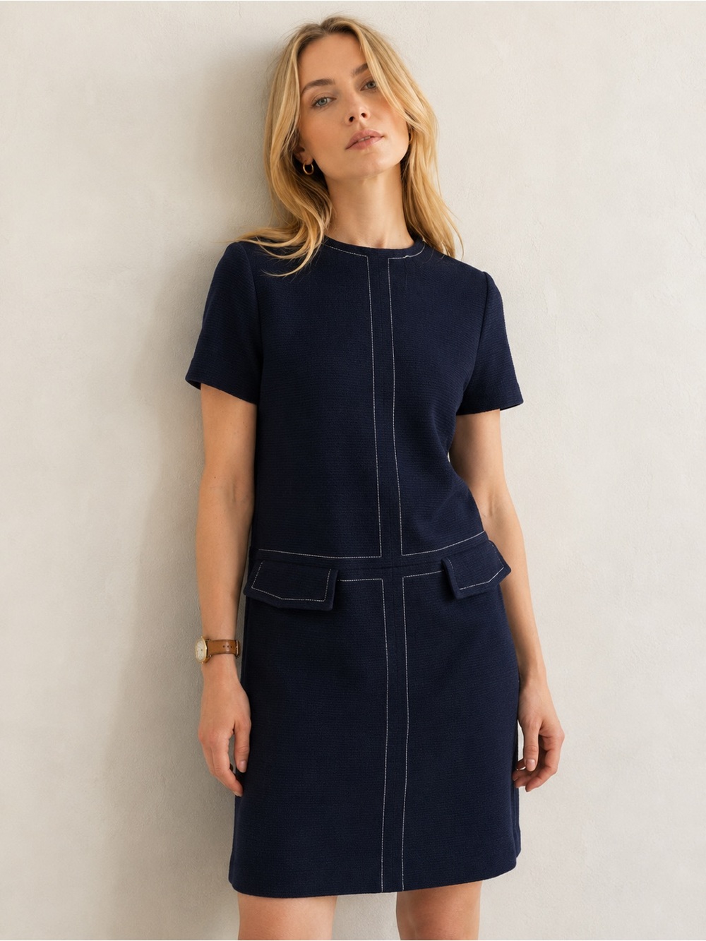 Vintage 1960s Jean Lang Original Navy Mod Shift Dress Textured Twiggy